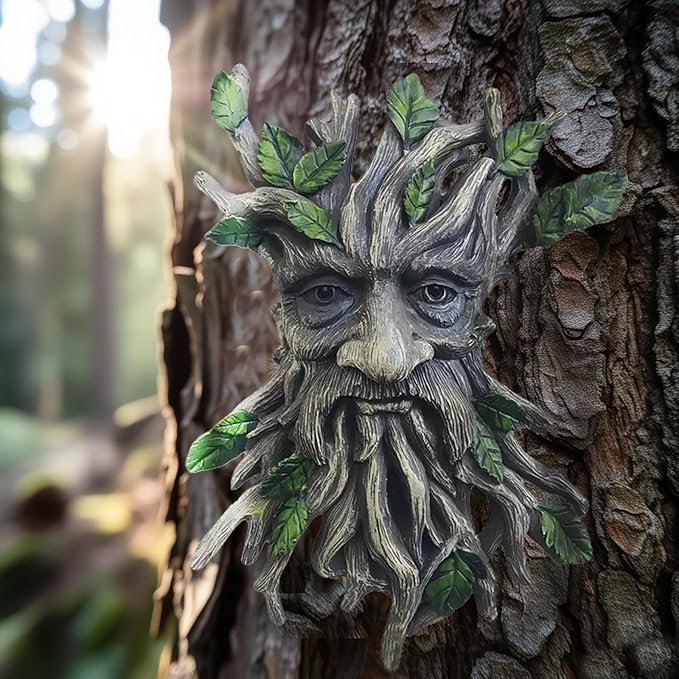 Tree Face Sculpture, Funny Greenery Old Man Tree Hugger Statue, Indoor & Outdoor Creative Props for Garden and Home,11.8" x 7.9" x 2.4"