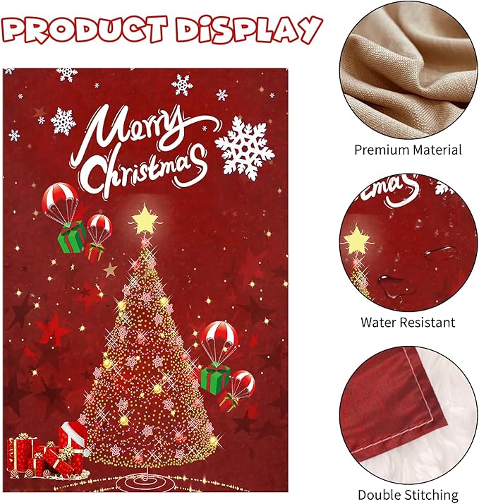 Merry Christmas Garden Flag 12 x 18 Inch Vertical Double Sided Glowing Xmas Trees Landing Gift Boxes Winter Holiday Decoration Outdoor Yard Lawn Flag