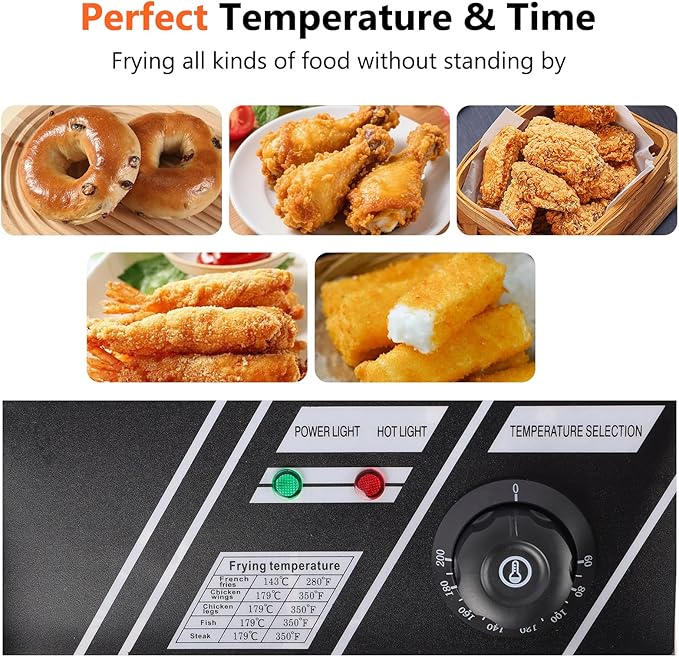 Commercial Deep Fryer, 3200W 12.6QT/12L Electric Countertop Fryer with Basket, Detachable Large Capacity Stainless Steel Countertop Electric Oil Fryer with Temperature Control for Restaurant Home Use