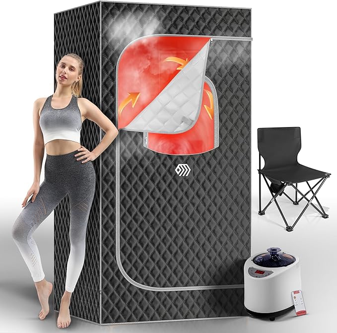 Portable Sauna Box, Personal Steam Sauna for Home with Steamer, Remote Control, Folding Chair and Mat, Portable Steam Sauna Tent, Home Spa for Relaxation(Gray)