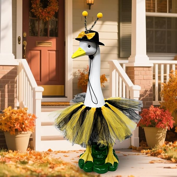 Porch Goose Outfits Garden Statue-Large Goose Statue with Bee Halloween Set Indoor/Outdoor Resin Sculpture, Goose Outfits+20" High Goose Figurine with Costume for Yard Decorations, Gifts for Mom