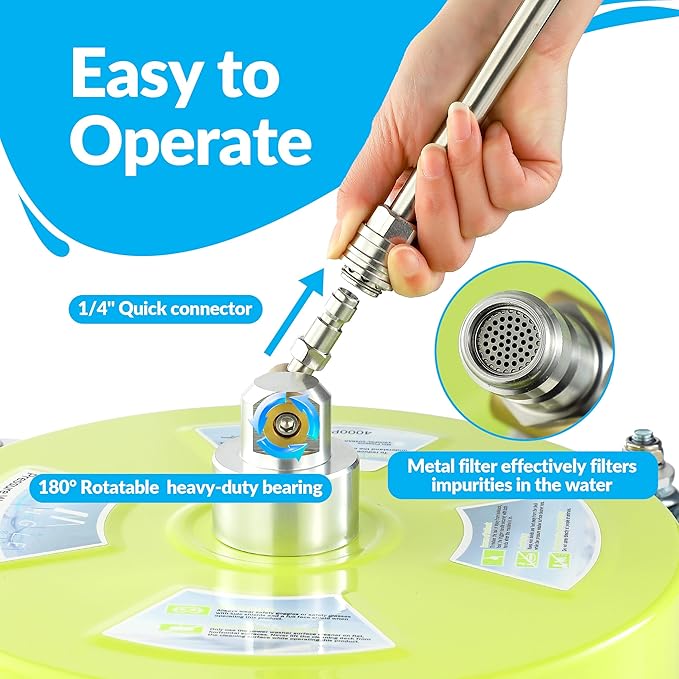 M MINGLE 14'' Pressure Washer Surface Cleaner, Stainless Steel Pressure Washer Attachments with 4 Wheels for Driveway and Concrete Cleaning, 1/4" Quick Connect, 2 Extension Wands, 4000 PSI