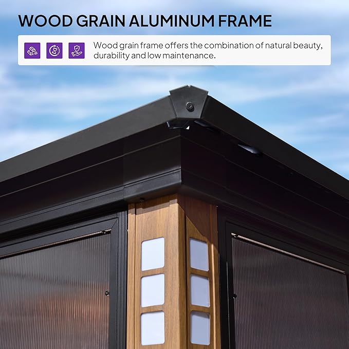 PURPLE LEAF 12' X 20' Sunroom Patio Hardtop Gazebo Double Top Galvanized Steel Screen House Aluminum Sun Room Outdoor Solarium for Garden Backyard