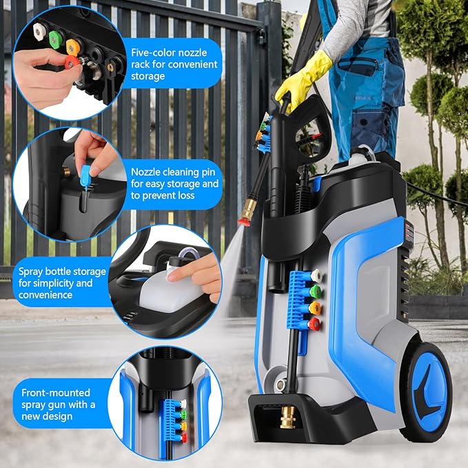 5000PSI Pressure Washer 4.0GPM High Power Washer with M22-14mm Pressure Hose 33FT, Powerwashers with 1/4" QC Compatible Surface Cleaner, 5 Nozzles and Soap Bottle for Home, Car, Patio (Blue)