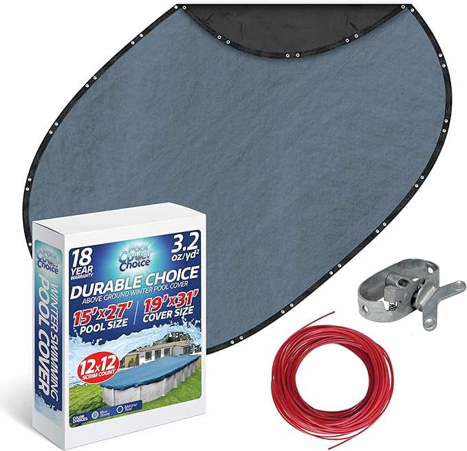 Winter Swimming Pool Cover for 15 ft x 27 ft Aboveground Oval Pool Size, Durable Choice Series, Solid Material, Color - Blue Stone, Pool Cover Choice 341527-4CHOICE