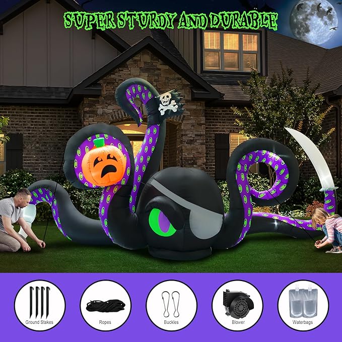 13Ft Halloween Inflatables Giant Octopus Black Sticky Pumpkin LED Light Blow up Halloween Decor for Carnival Party Store Outdoor Yard Lawn Decorations