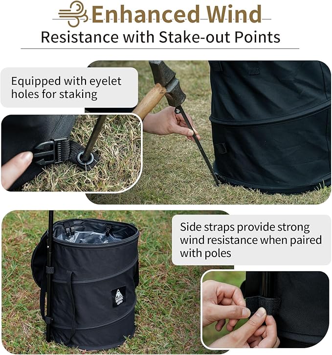 ONETIGRIS Collapsible Trash Can for Camping,12 Gallon Pop up Trash Can with Sorting Clips, Outdoor Collapsible Bin with Lid 600d Oxford Cloth Yard Waste Bags Garden Bag for Camping,Recycling,RV