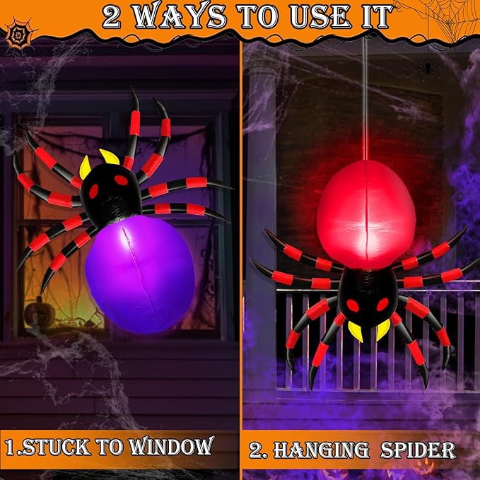 4 Ft Inflatable Halloween Window Decoration, Blow Up Spider Climbing on Window Built-in 6 Color Changing Lights, Halloween Decor for Porch Outdoor Home Party Yard Garden Lawn Holiday Party