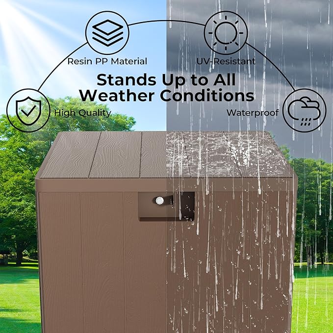 28 Gallon Outdoor Storage Box Waterproof, Patio Deck Storage Box For Package Delivery, Lockable Resin Deck Box, Square Deck Box Small Container for Furniture Cushions, Garden Tools, Pool Accessories