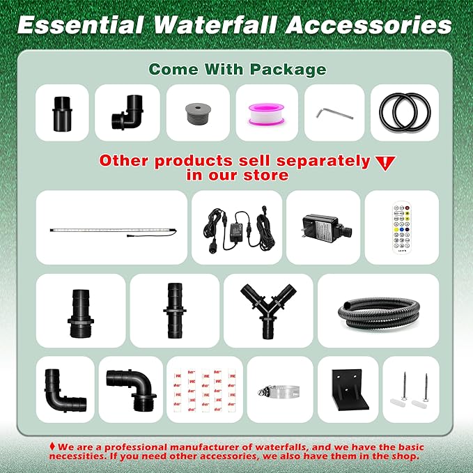 Pool Fountain, LONGRUNNEW Transparent Acrylic Pool Waterfall Spillway with Pipe Connector Kits for Indoor/Outdoor Decorative, 11.8 Inches Pool Water Feature for Garden Patio, Backyard Koi Pond Decor
