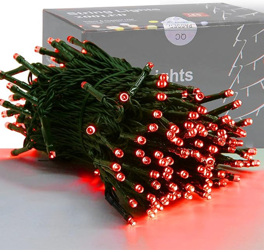 HOME LIGHTING 66ft Christmas Decorative Mini Lights, 200 LED Green Wire Fairy Starry String Lights Plug in, 8 Lighting Modes, Waterproof for Indoor Outdoor Xmas Tree Wedding Party Decoration (Red)