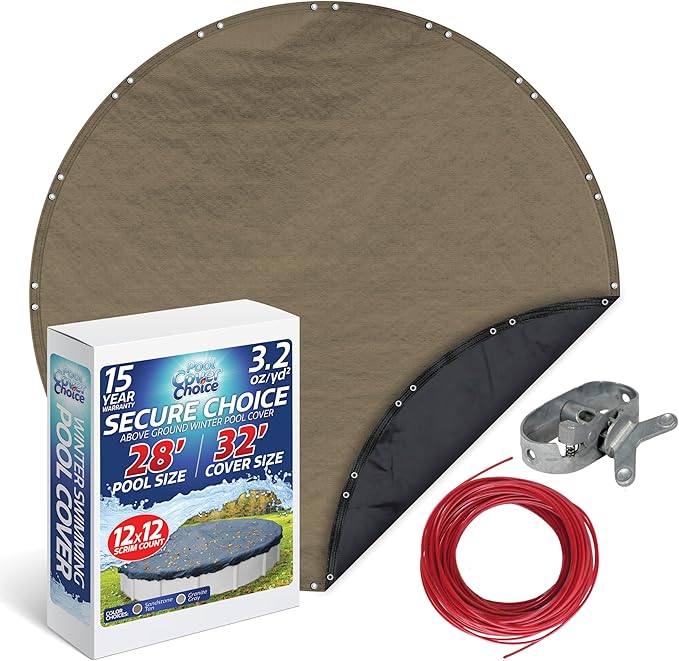 Winter Swimming Pool Cover for 28 ft Aboveground Round Pool Size, Secure Choice Series, Solid Material, Color - Sandstone Tan, Pool Cover Choice 5728-4CHOICE