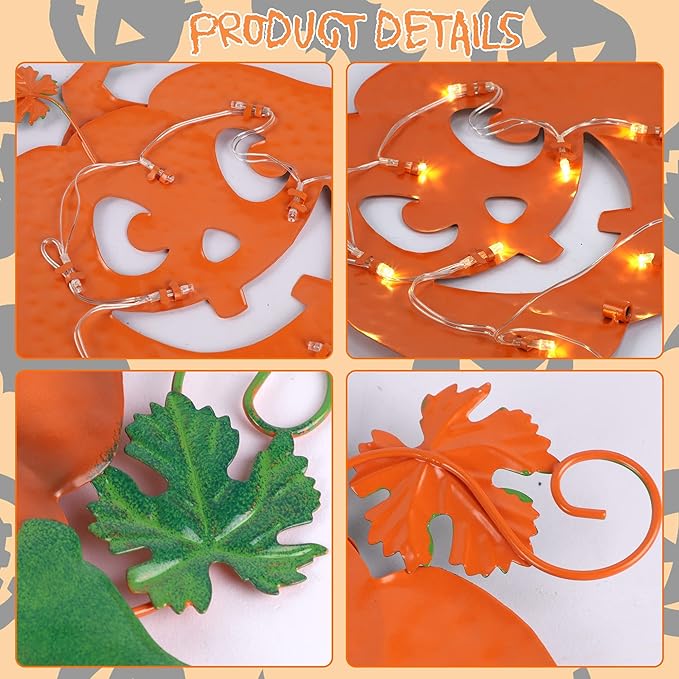 Juegoal 3 Pack Halloween Lighted Pumpkin Garden Stakes, Metal Jack-o-Lantern Light Up Outdoor Decor, Halloween Yard Signs with Battery Powered & Timer, Decorative Pumpkins Figurine for Lawn Pathway