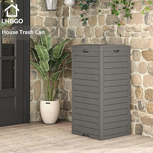 31 Gallon Kitchen Waste Bin with Lid and Drip Tray for Easy Cleaning-Perfect，Resin Outdoor Trash Can for 33-40 Gal Trash Bag, Outdoor Trash Can for Patio,Black Kitchens, and Outdoor Entertaining