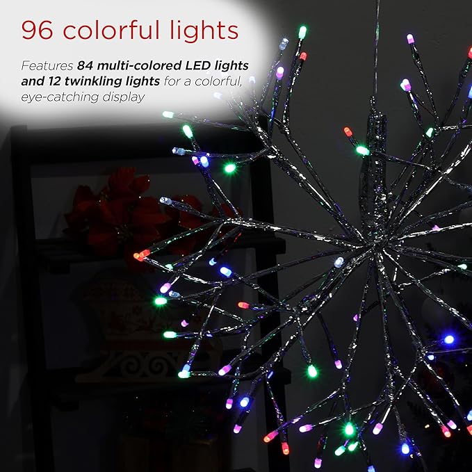 Alpine Corporation 16"H Indoor Holiday 3D Snowflake Hanging Ornament with LED Lights, Silver , Christmas Decoration