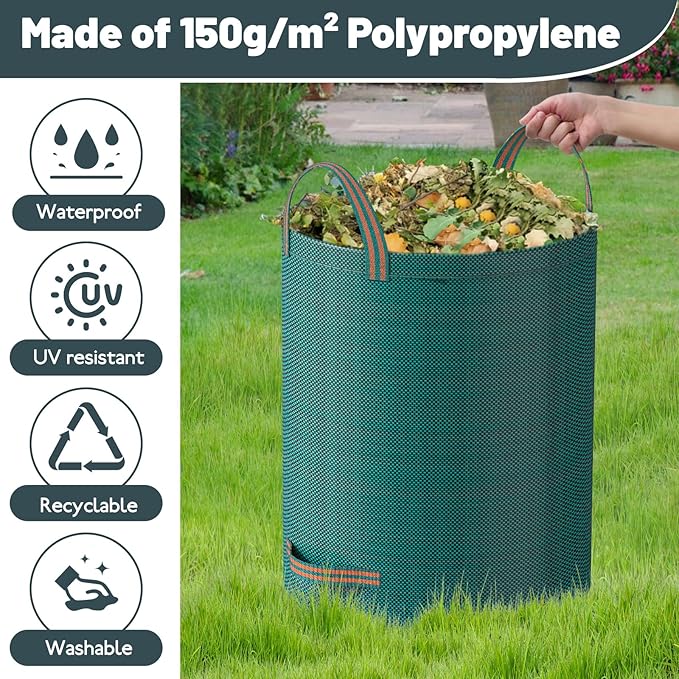 Mokani Reusable Yard Waste Bags, 132 Gallon Lawn and Leaf Bags 3 Packs, Heavy Duty Garden Bags with Reinforced Handles, Camping Yard Recycling Leafc Bag for Leaves