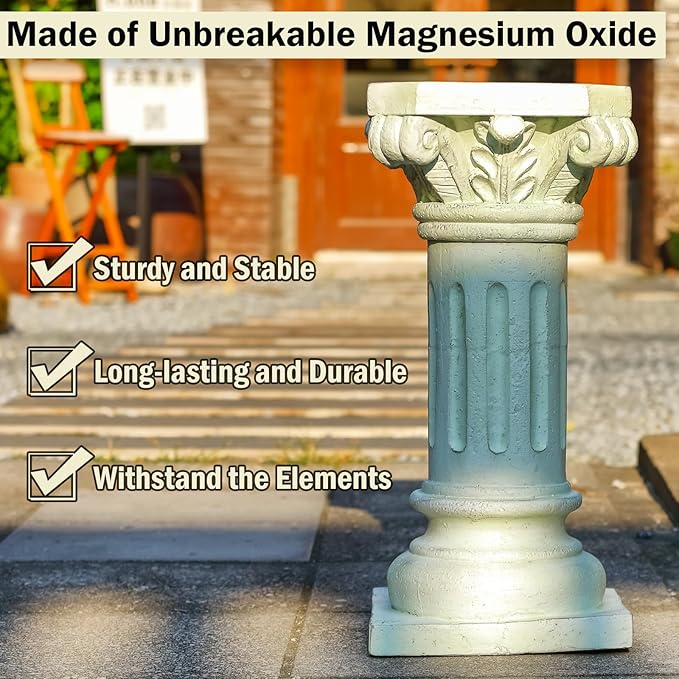 26" Tall Roman Column Pedestal Stand - Heavy Duty Magnesium Oxide Garden Pedestal for Statues, Weatherproof Outdoor Pillar for Sculptures – Sturdiness Plinth Base Statue Riser