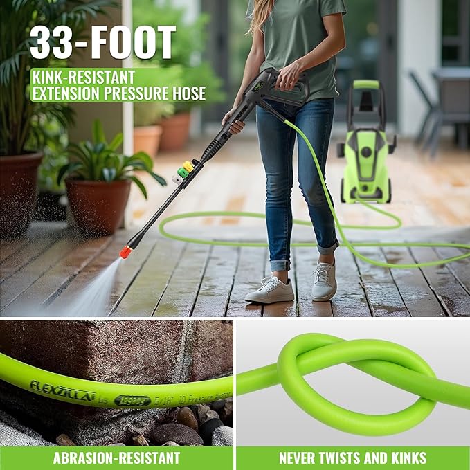 Professional Pressure Cleaner, 5000PSI Power Cleaner with Foam Cannon,4 Nozzles,33FT Hose and Soap Bottle, Car/Driveway/Patio Clean,Green