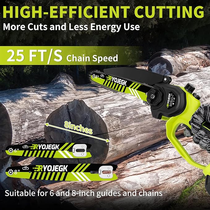 8 & 6 Inch Mini Chainsaw Cordless,2×4.0Ah Battery Tool-Free Installation Small Brushless Chain Saw with 4 Guides & Chain,Portable Motosierra De Bateria for Tree Trimming & Branch Wood Cutting