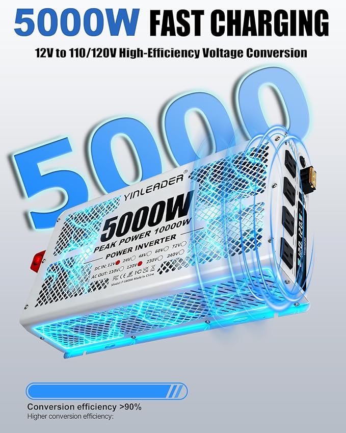 5000W Power Inverter 12V to 110V/120V, Solar Inverter Remote for RV Camping Off-Grid Solar Inverter Systems