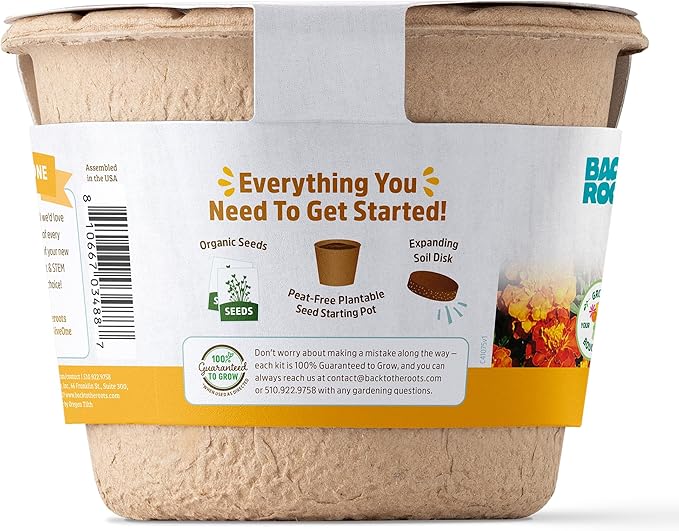 Back to the Roots Organic Marigold Flower Grow Kit with Plantable Starting Pot Soil and Seeds