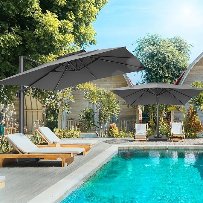 HOTIME10x10ft Patio Umbrella Cantilever Umbrella Double Top - Upgrade and Intensify - 360 Rotation and 5 Angles Adjustment - Aluminum Offset Pool Umbrella Outdoor Umbrellas for Patio Garden Deck Pool