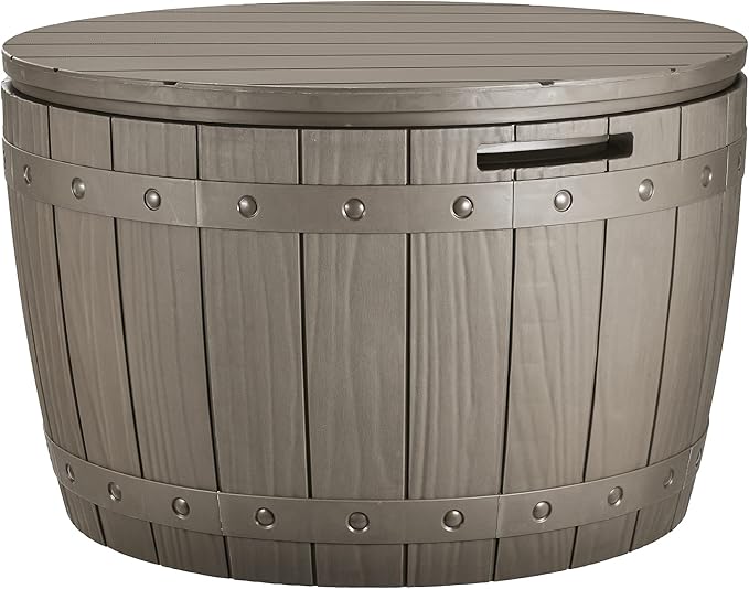 YITAHOME 33 Gallon Round Deck Box, Outdoor Storage Box for Patio Furniture,Patio Table for Cushion, Pool Accessories, Waterproof Resin & Easy Assembly & Lightweight, Light Brown