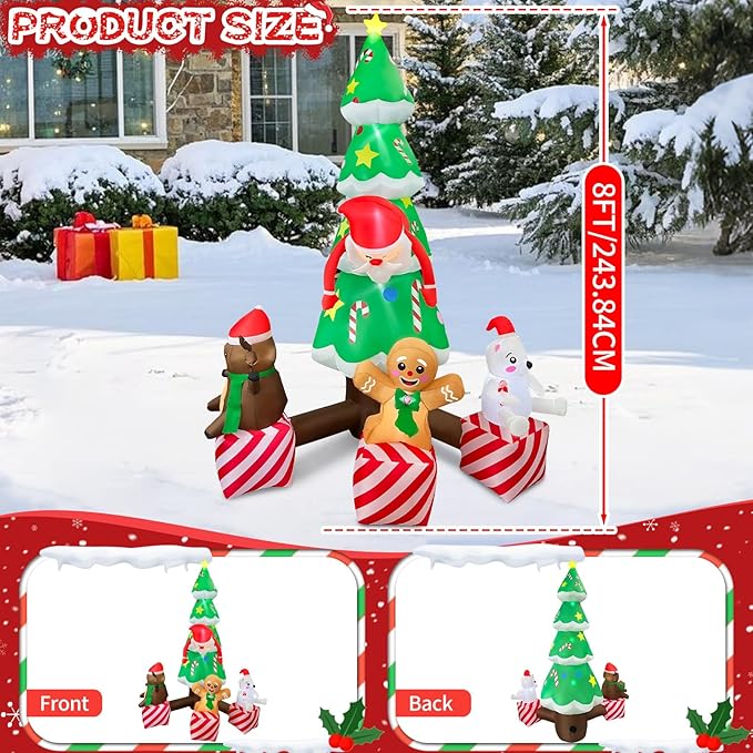 2025 Inflatable Christamas Tree 8FT Christmas Tree nflatables Combined with Santa Claus and Friends Christamas Tree Blow Up Outdoor Yard Decor Built-in 9 LEDs for Party Yard Garden Lawn