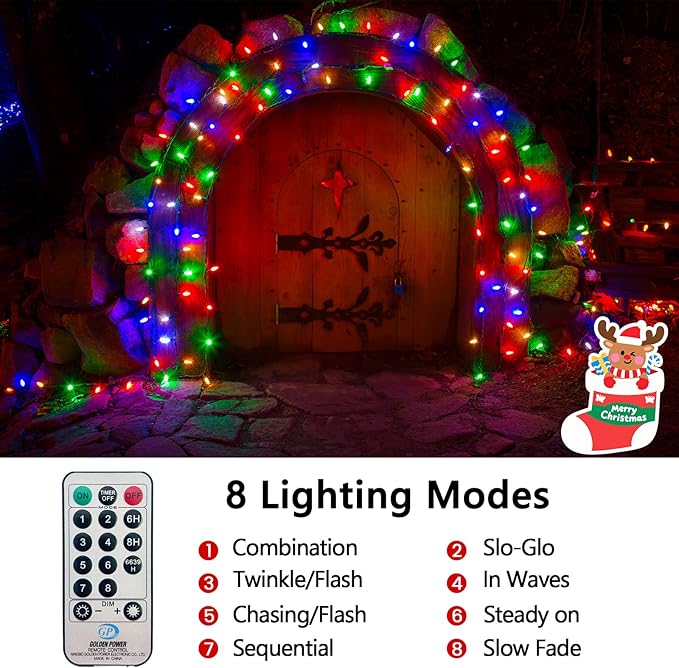 50FT 1000 LED Cluster Christmas Lights, Christmas Tree Lights Outdoor 8 Modes with Timer & Remote, Firecrackers String Lights Waterproof for Garland Party Xmas Decorations, Multicolor