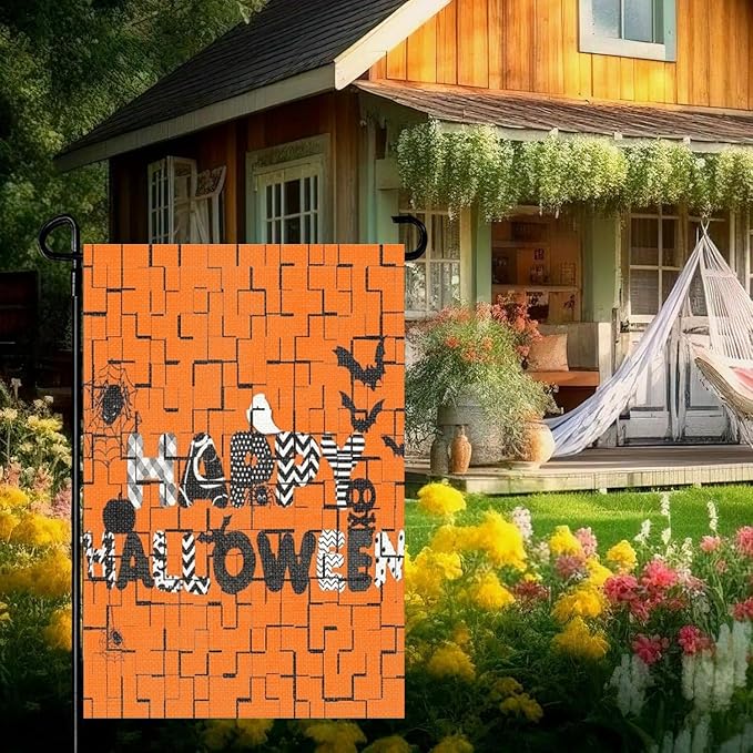 Halloween Garden Flag 12x18 Inch Double Sided Outside Jigsaw Seasonal Farmhouse Yard Festival Outdoor Flag