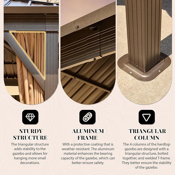 YOLENY 12' x 16' Hardtop Gazebo with Galvanized Steel Double Roof, Aluminum Pergolas Frame, Curtains and Netting Included, Metal Outdoor Gazebos for Garden, Patios, Lawns, Parties