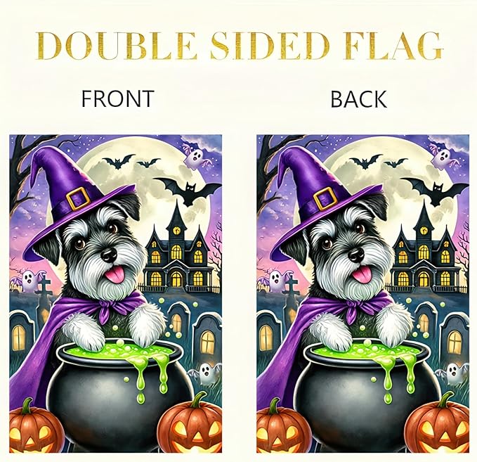 Halloween Schnauzer Garden Flag 12x18 Vertical Double Sided Happy Halloween Pumpkin Dog Garden Flag Holiday Outside Decorations Yard Flag Funny Yard Flags Outside Decor Banner