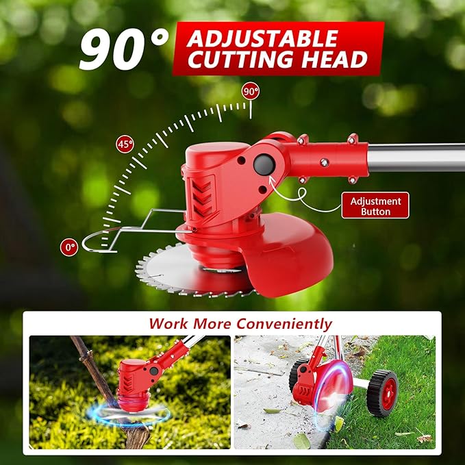 6-inch Cordless String Trimmer with 3 Types of Blades, Electric Grass Trimmer,21V 2×2000mAh Weed Eater Battery Powered,Electric Weed Wacker Cordless with Wheels,Lawn Edger, Mower for Yard,Garden