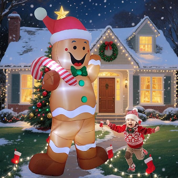 12ft Christmas Inflatable Decor Build-in LED Outdoor Decorations for Yard/Lawn/Garden (12ft Gingerbread Man)