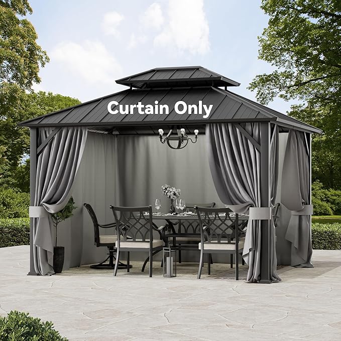 Gazebo Curtain Replacement Universal 4-Panel Sidewalls 10' x 12', Outdoor Gazebo Privacy Curtains with Zipper, Replacement for Patio Canopy, Garden, Backyard, Grey (Curtain Only)