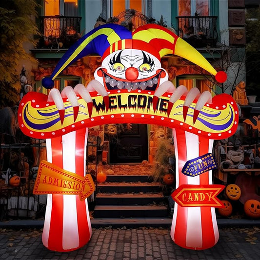 WBHome 10 Ft Halloween Inflatable Clowns Arched Door Outdoor Decorations, Day of The Dead Blow Up Yard Decor with Built-in LED Light (Plug in) for Lawn Home Dia de Los Muertos Party Indoor Outdoor