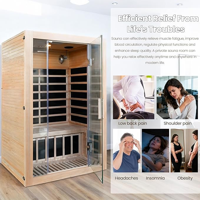2-Person Home Infrared Sauna with Red Light Therapy & Bluetooth Speakers Dry Heat Sauna for Home & Gym 1760W 120V Low EMF with Control Panel, Indoor Personal Luxury Spa for House and Gym
