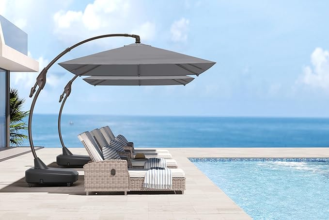Grand patio 10x13 FT Cantilever Umbrella Outdoor Aluminum Rectangle Offset Umbrella Canopy with Base & Cover for Pool Garden (Gray, 10x13 FT)