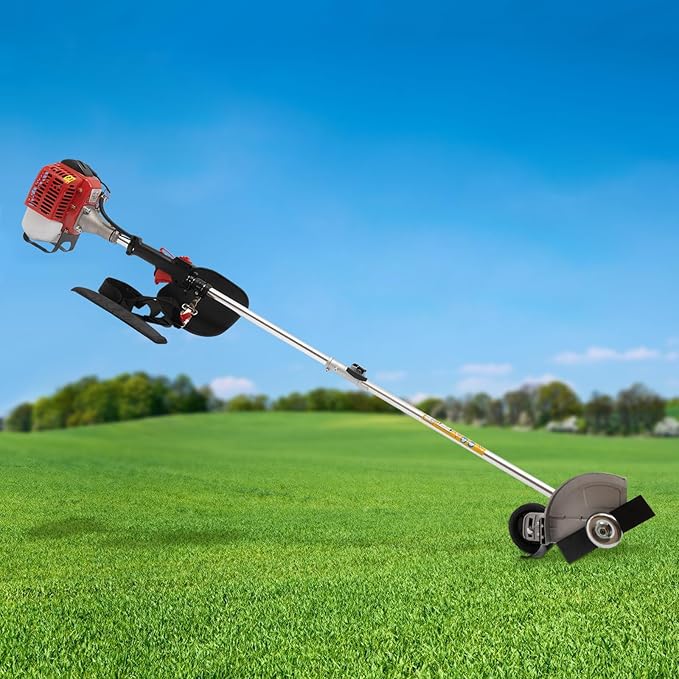 26CC Weed Wacker, 650W Gasoline Grass Trimmer, 8500R/Min Lawn Brush Cutter, 2-Stroke Cordless Garden Mower with Grass Baffle & Funnel for Lawn Pond Side Weed Removal Landscaping