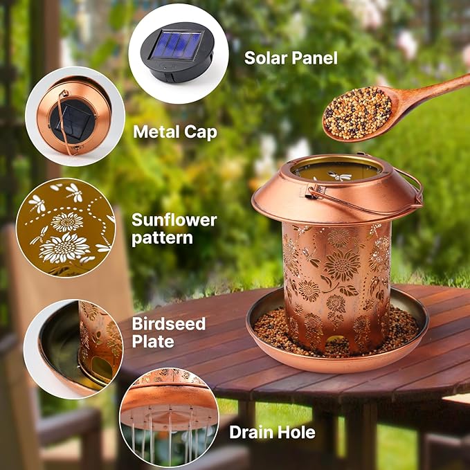 2pack Solar Bird Feeders Outdoors Hanging Metal Bird Feeder Chewproof Waterproof Dragonfly Lantern Decorative Garden, Patio, Landscape, Gifts for Women Birds Lovers