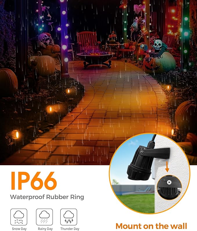L LOHAS LED Halloween Spotlight Outdoor, Orange Spot Lights for Yard, Auto On/Off 5W 120V Landscape Lighting for House, Holiday, Trees, Decoration, 450LM IP66 Waterproof, UL Listed, 2 Pack