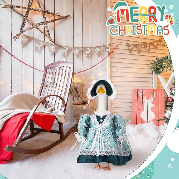 Suzile Snowman Goose Outfit Winter Dresses Christmas Clothes for 23" High Cement or Plastic Porch Goose Costume for Yard Lawn Outdoor Garden Patio Statue Xmas Holiday Decor