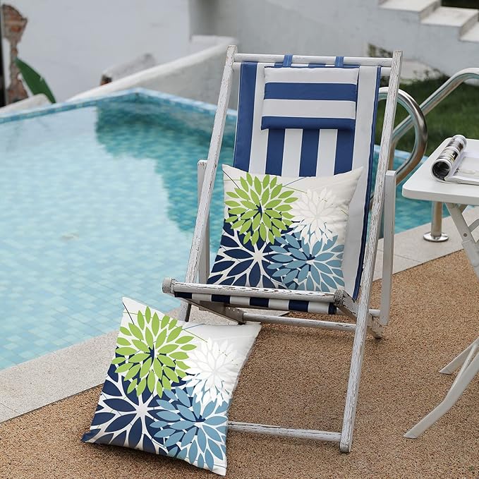 DFXSZ Outdoor Throw Pillow Covers 22x22 Inch Set of 2 Waterproof Spring Summer Geometric Elegant Blue Green Outdoor Pillow Covers for Patio Funiture Garden Couch 158Y22