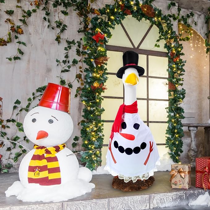 Christmas Snowman Goose Outfit Clothes for 23" High Cement or Plastic Goose Lawn Clothing Porch Garden Costume for Yard Outdoor Patio Statue Xmas Winter Holiday Decor