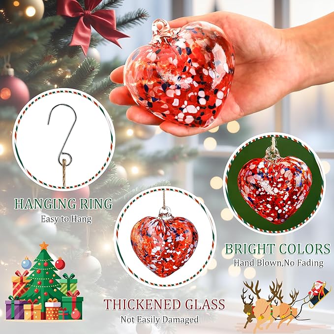 Hand Blown Glass Gazing Balls for Garden Love Heart Hanging Friendship Balls Christmas Ball Ornaments for Xmas Tree Decoration (Red - A)