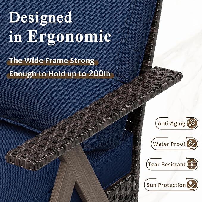 7 Pieces Patio Furniture Set,Outdoor Sofa & High Back Wicker Patio Chairs, Patio Conversation Set with Ottoman for Deck Yard and Poolside