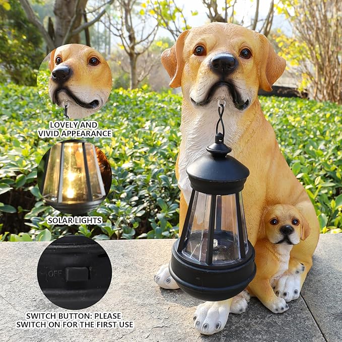 Garden Dog Statues Outdoor Decor, Solar Lights Outdoor Labrador Figurine Solar Dog Ornaments for Patio, Lawn, Yard Art Decoration, Housewarming Garden Gift
