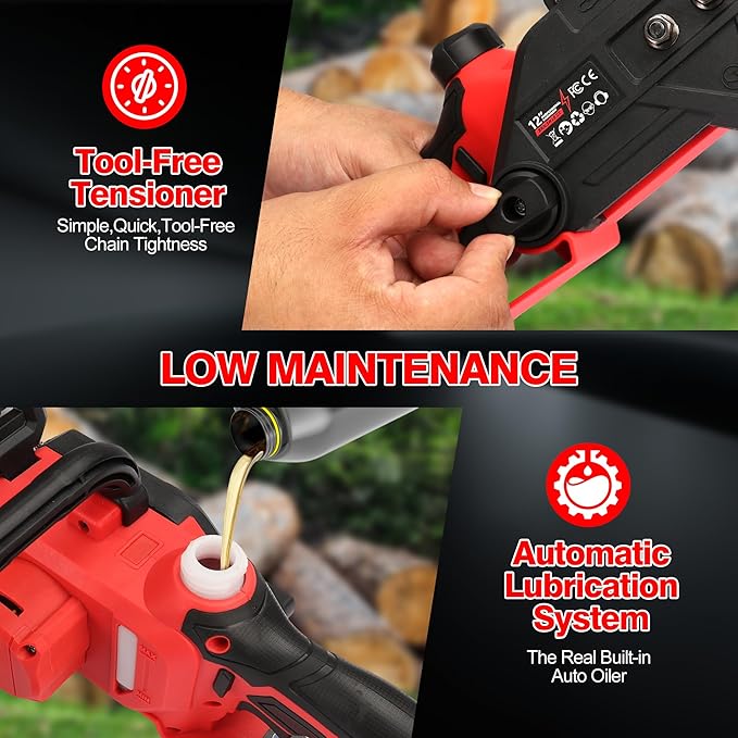 Brushless Electric Chainsaw 12" Cordless Tool Only for Milwaukee M18 18V Battery with Auto Oiler & Security Lock, for Tree Trimming and Branch Wood Cutting (Tool Only) (for Milwaukee 18v Battery)