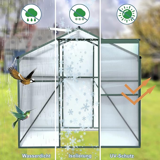 6x8 FT Polycarbonate Greenhouse, with Sliding Door and Adjustable Roof, Heavy Duty Walk-in Greenhouse Aluminum Sunroom Hot House for Outdoor Garden Backyard,Green
