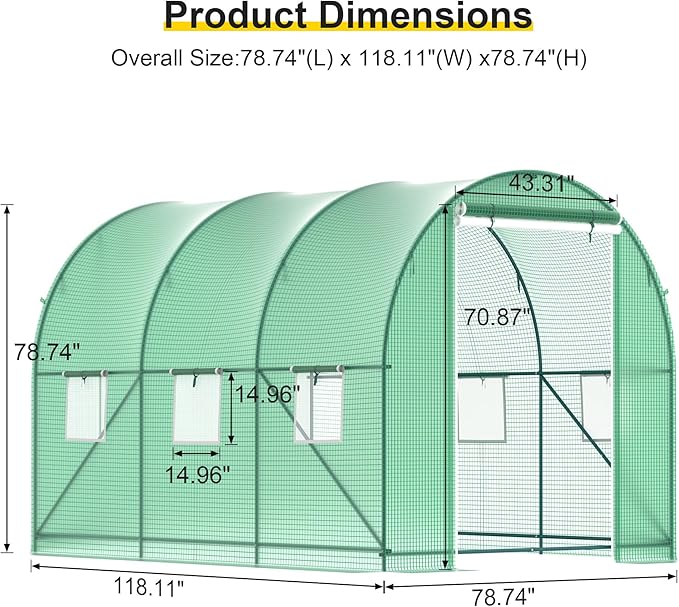 Greenhouses for Outdoors Heavy Duty 10x7x7 FT Portable Greenhouse with Watering System,6 Ventilated Screen Windows & Rolling Zipper Door & Reinforced Steel Frame High Tunnel Greenhouse